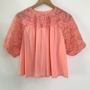 Vintage Sears Sheer Embroidered Bedroom Jacket Womens L Ruffle Fairy Coquette